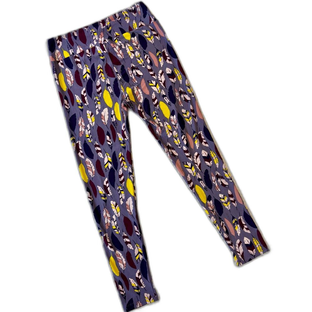 LuLaRoe Leggings Tall & Curvy Multicolor Feathers Purple Butter Soft NWOT‎